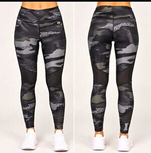 TAPOUT Camo Mix Leggings Womens Small Black Gray Green Activewear NWT Utility